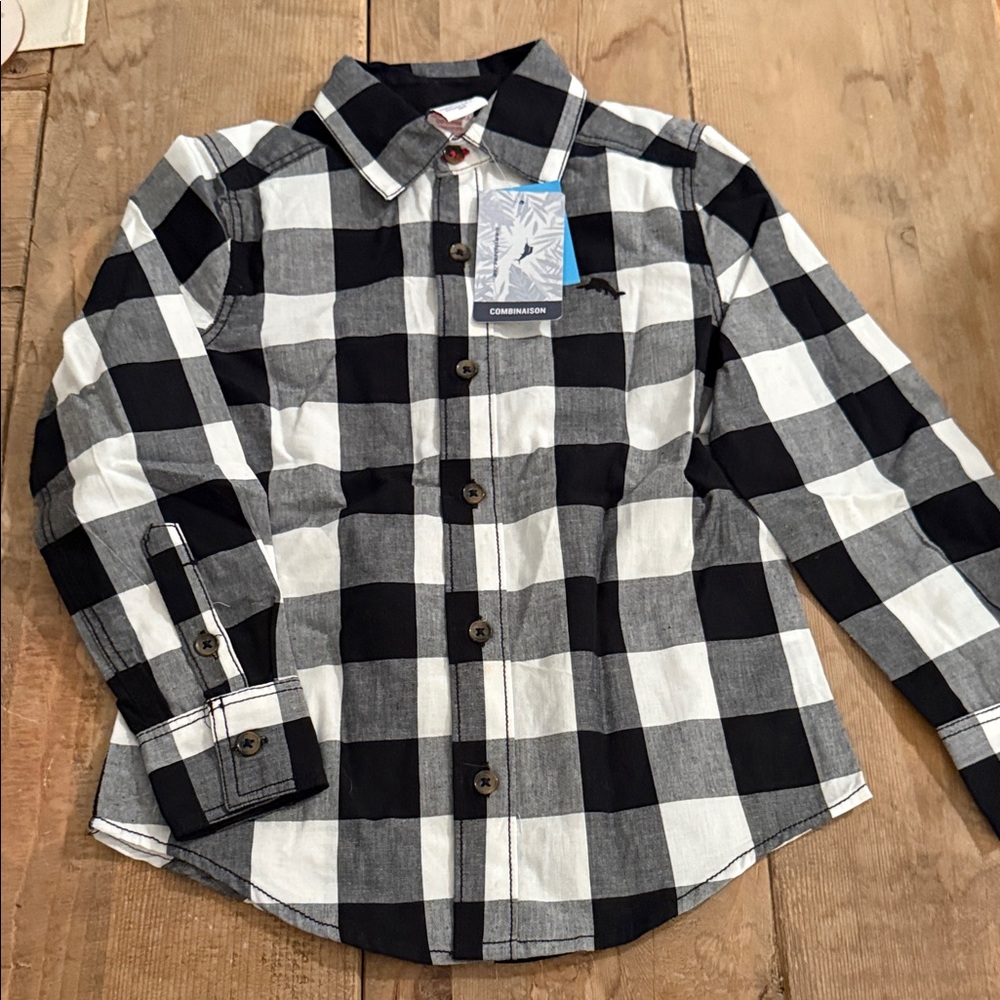 Tommy Bahama Kids Black and White Checkered Shirt